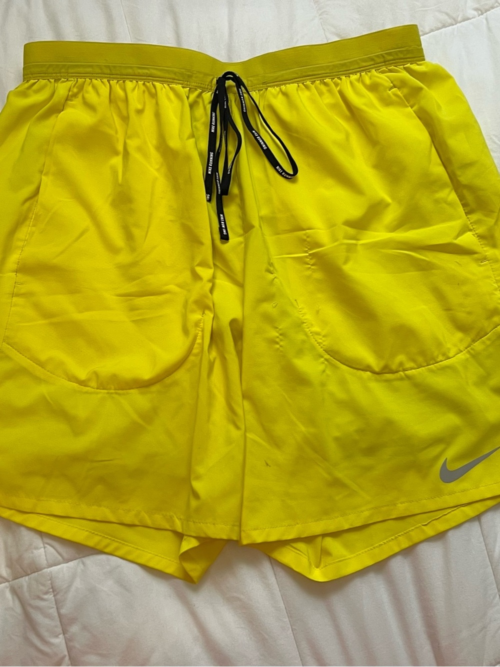 Nike Women's Bright Yellow Athletic Shorts with Black Drawcord